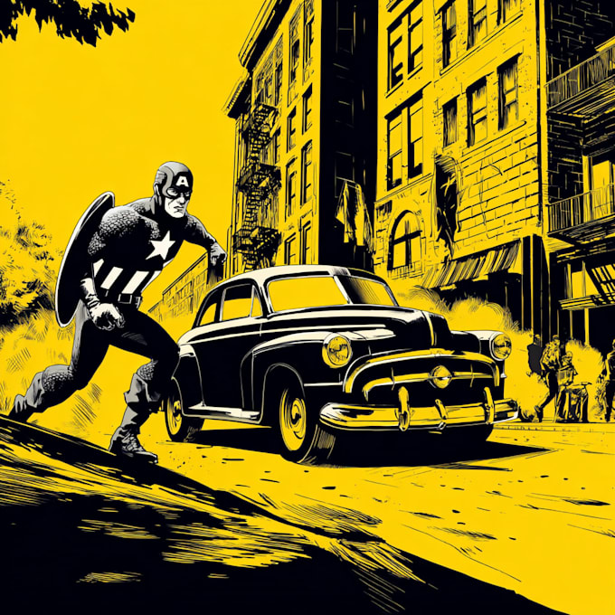 create dynamic action comic book cover