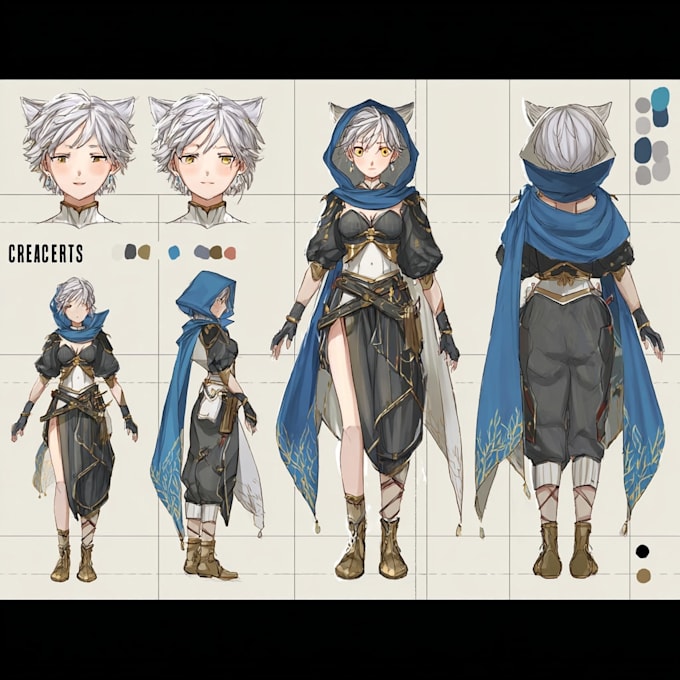 create original anime character sheet or reference for