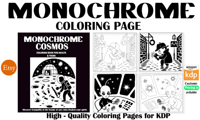 create custom monochrome coloring pages for amazon KDP