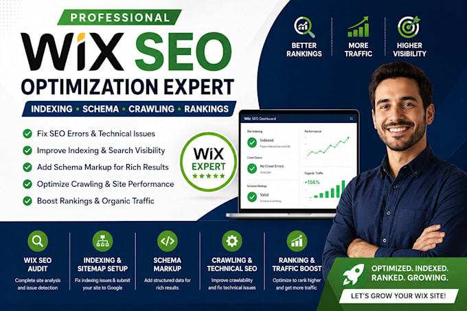 fix optimize, build wix seo wix indexing wix schema markup website crawling