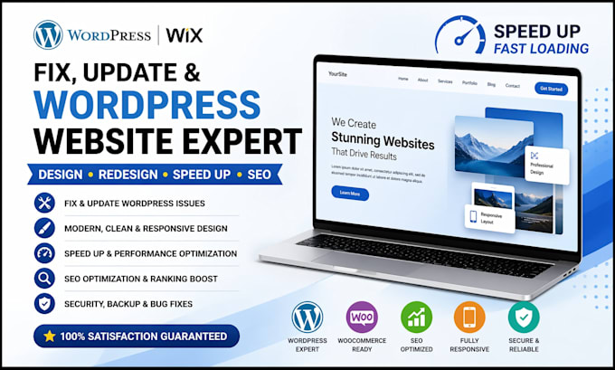 fix, update, wix SEO wordpress layout edit changes, speed up wordpress website