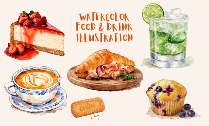 do watercolor food and drink illustrations for menus