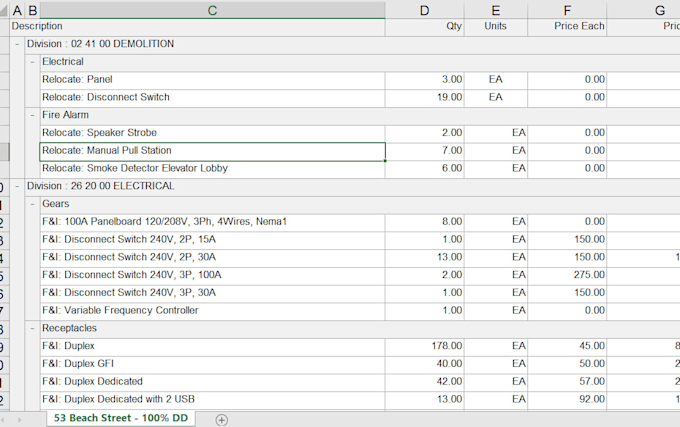 do electrical estimating and quantity takeoffs