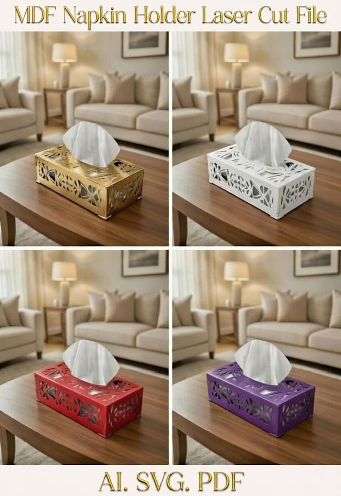mdf tissue box laser cut design