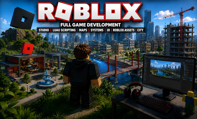 create full roblox game studio luau scripting maps systems ui roblox assets city