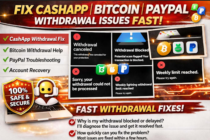 do cashapp withdrawal fix, paypal withdrawal issue, bitcoin withdrawal help