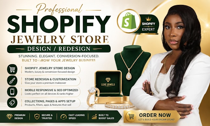create luxury jewelry shopify website design and redesign online store setup SEO