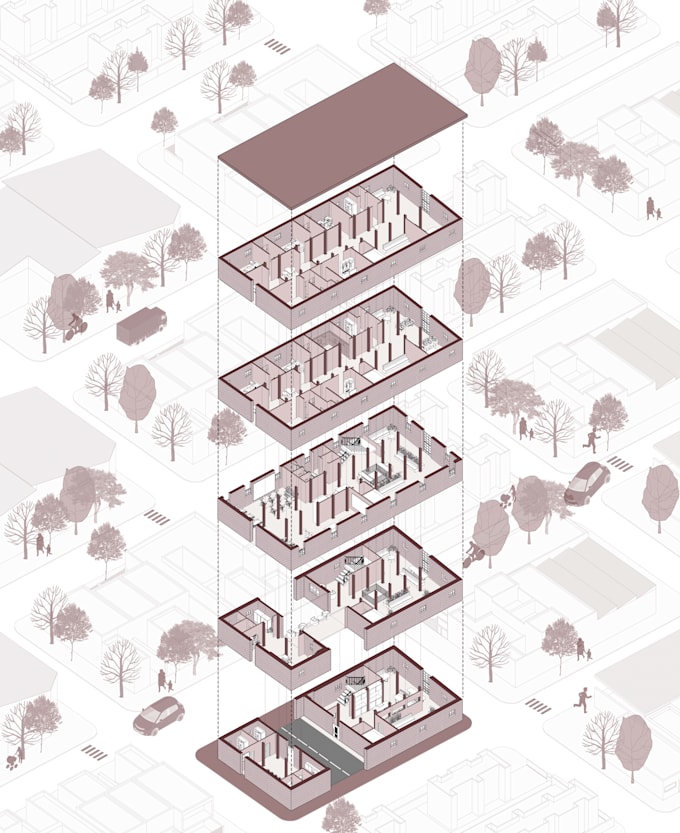 create professional architectural axonometric and 3d diagram drawings
