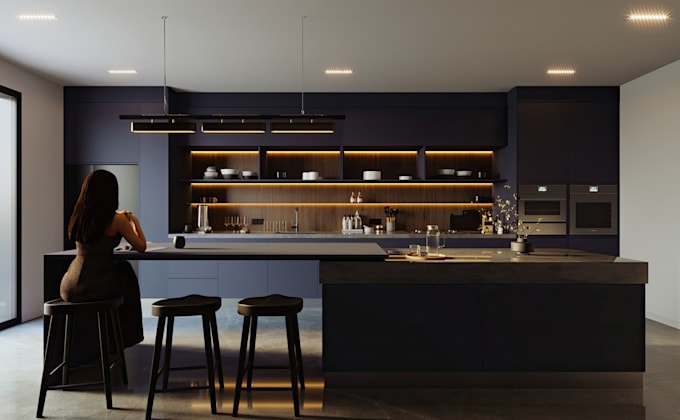 create photorealistic 3d kitchen design and interior rendering