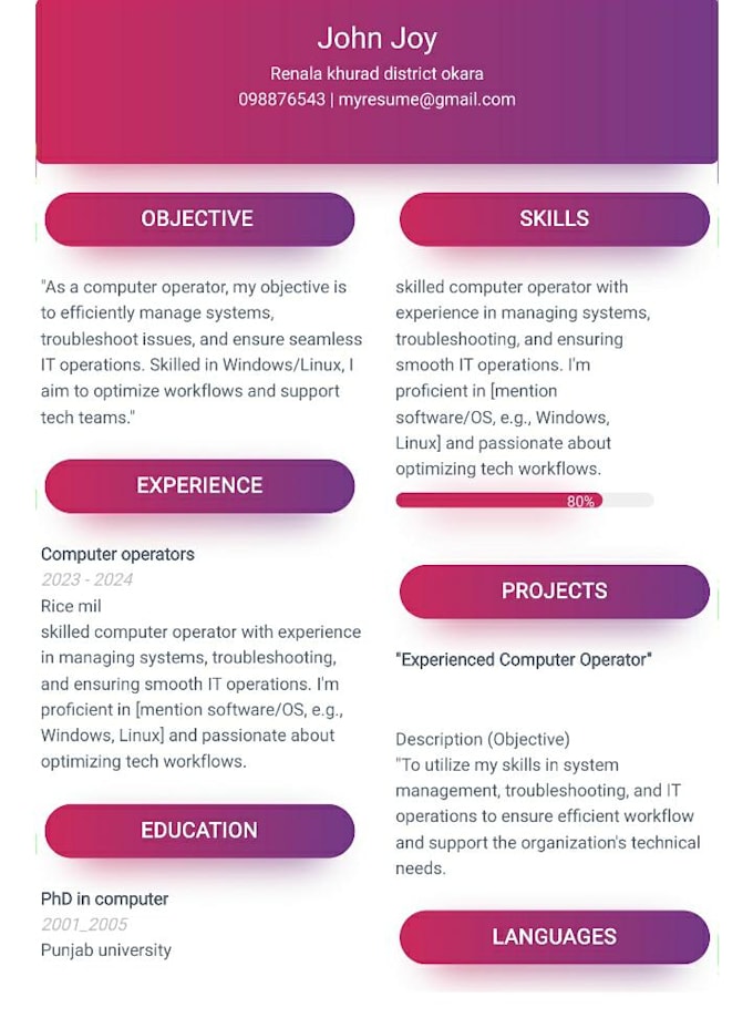 create perfect CV and content writing for professional use