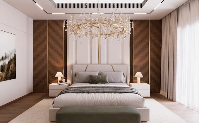 create photorealistic 3d interior bedroom design and rendering