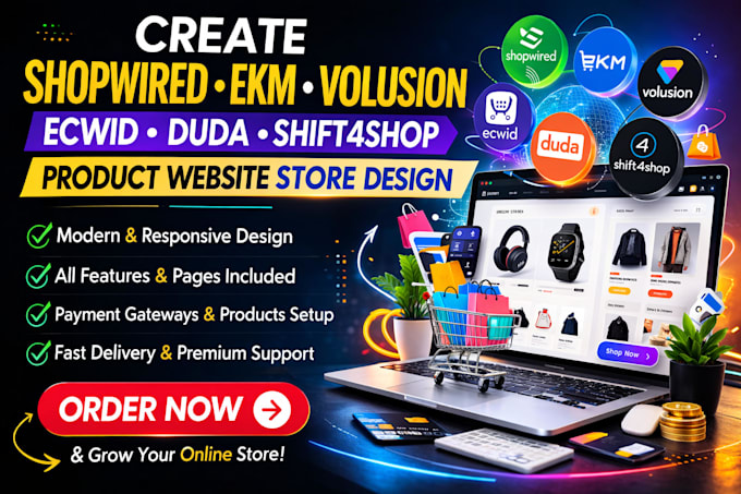 create shopwired ekm volusion ecwid duda shift4shop product website store design