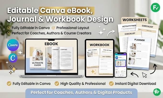 design canva ebook, canva workbook, and editable canva ebook amazon kdp journal
