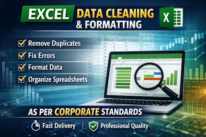 do professional excel data cleaning and formatting as per corporate standards