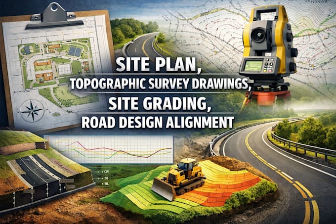 do site plans, topographic survey drawings, site grading, road design alignment