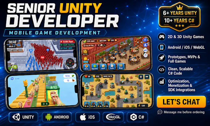 do unity 2d 3d mobile android ios pc webgl game with clean scalable code support