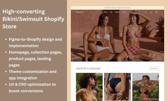 design a high converting bikini, swimwear store from figma to shopify