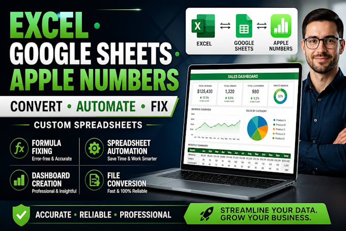 convert, automate, or fix custom excel spreadsheet, apple numbers, google sheets