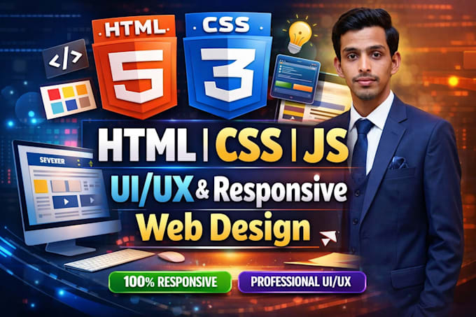 create 1 page responsive website using HTML CSS js