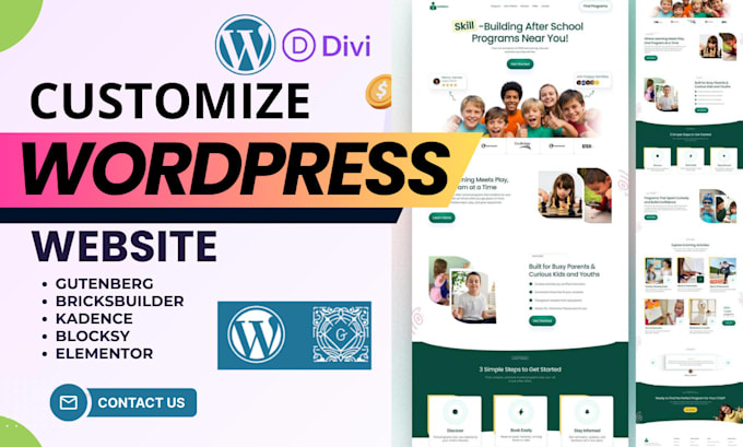 customize divi, gutenberg, blocksy, kadence, bricks builder on wordpress website