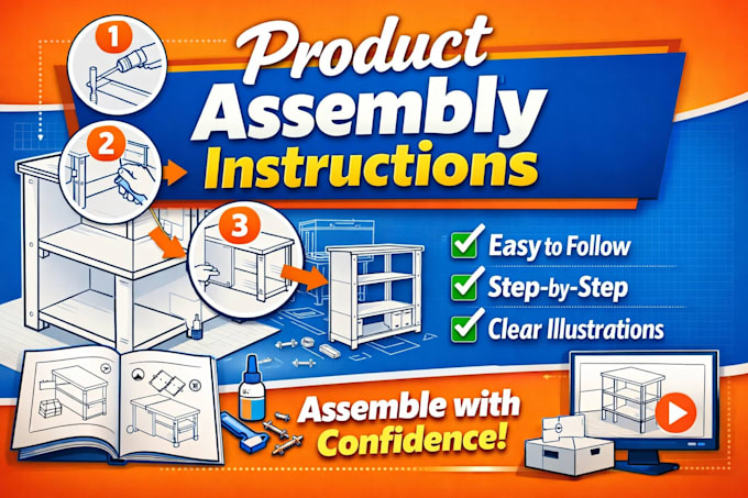 create product assembly instruction, guides and step by step instruction manual