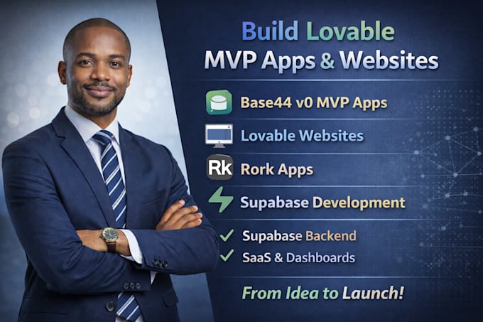 build lovable base44 v0 mvp app, lovable website, rork app, supabase developer