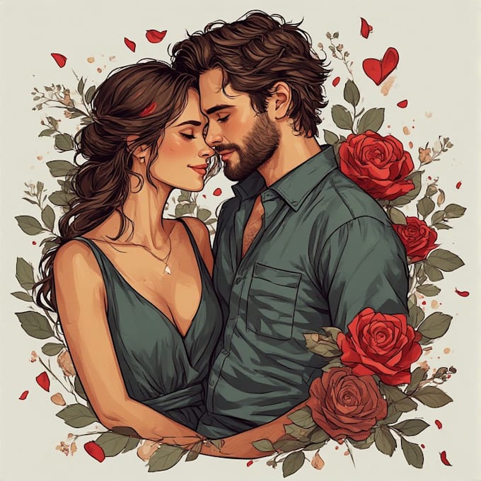 draw romantic couple portrait illustration
