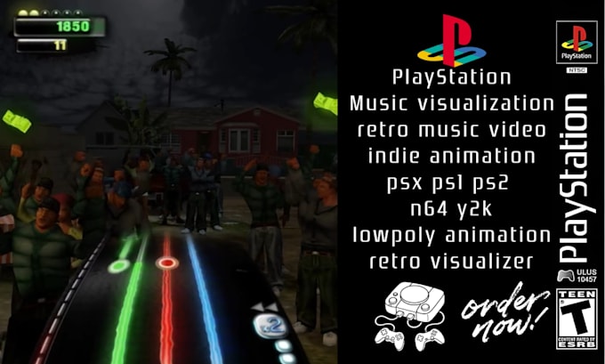 do 3d ps1 music visualizer animation in lowpoly psx style loop indie music video