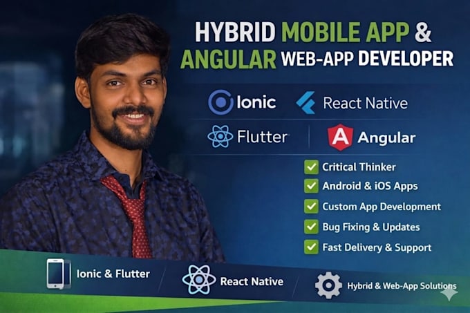 develop hybrid mobile apps in flutter, react native, ionic