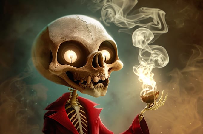draw skull or retro cartoon character
