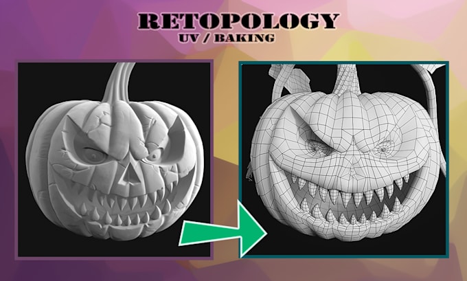 clean retopology, uv mapping and normal map baking