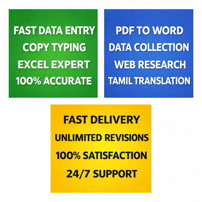 do fast data entry, copy typing, excel data entry and tamil translation