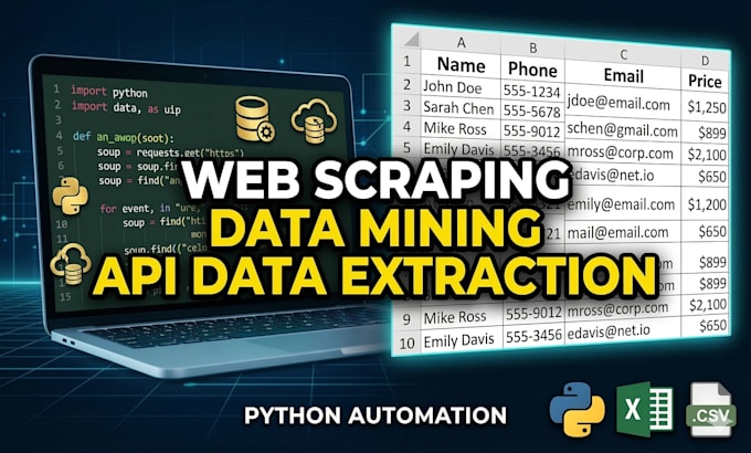 do web scraping, data mining, API scraping, and python automation