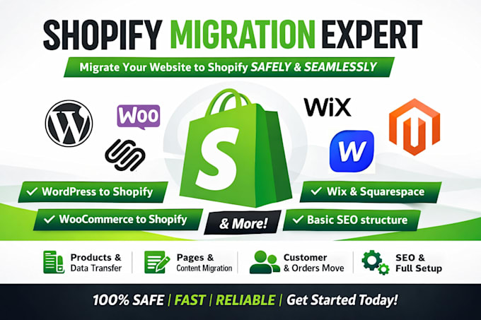 migrate wordpress website to shopify, wix squarespace migration to shopify