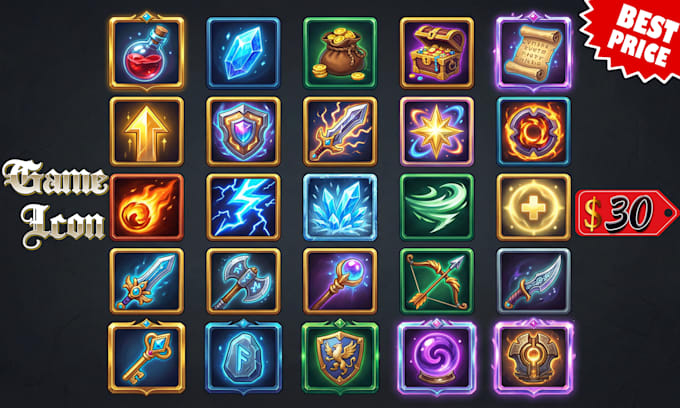 create game assets icon, skill power icon token, hand paint skill inventory icon