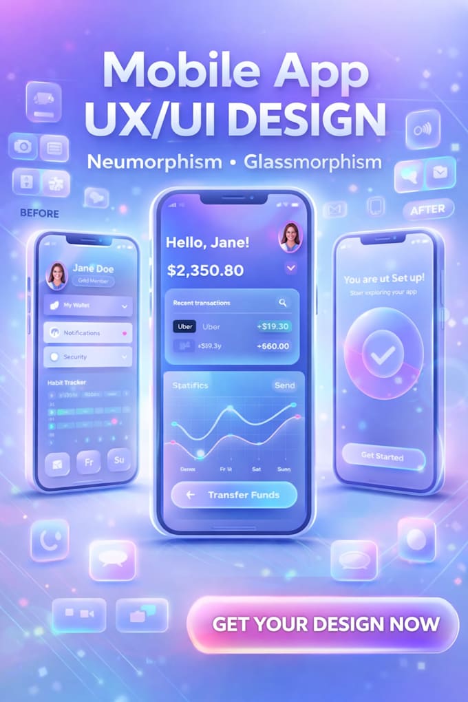 neumorphism glassmorphism mobile app UX UI figma design