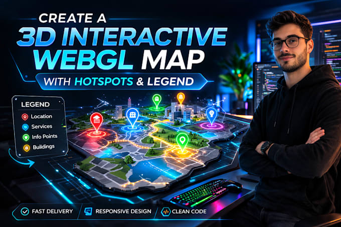 Criar um mapa webgl 3d interativo com hotspots e legenda
