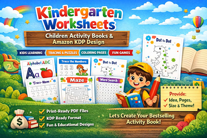 do KDP kindergarten worksheet, children activity book design and amazon KDP