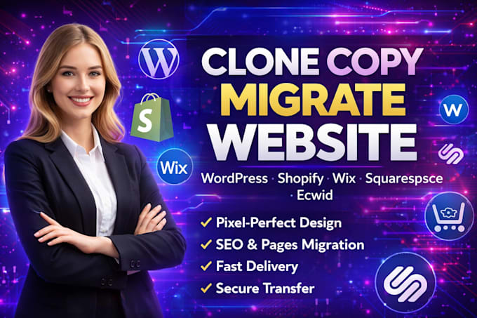 clone copy wordpress shopify wix squarespace ecwid website migration