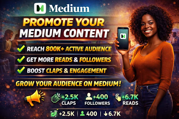 do organic medium article promotion,medium followers,active audience, engagement