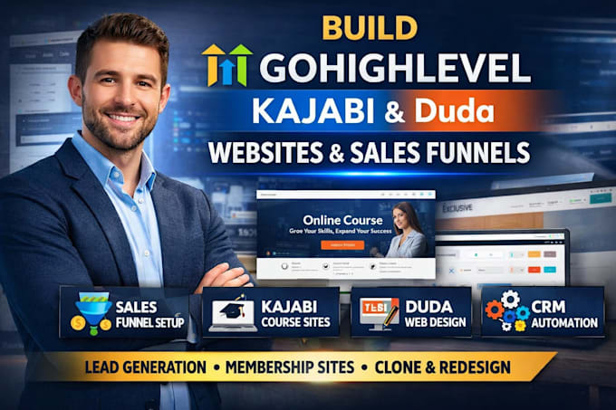 build gohighlevel website sales funnel kajabi duda clone website development