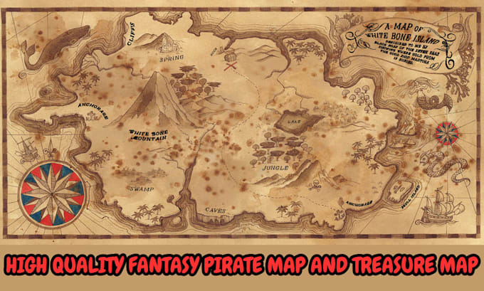 draw high quality fantasy pirate map and treasure map