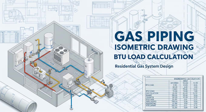 design gas piping isometric drawings with btu load and pipe sizing
