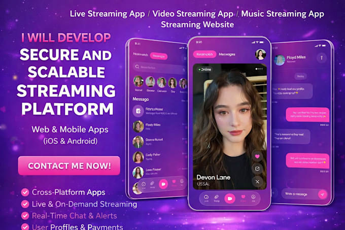 develop live streaming app video streaming app music streaming website live app