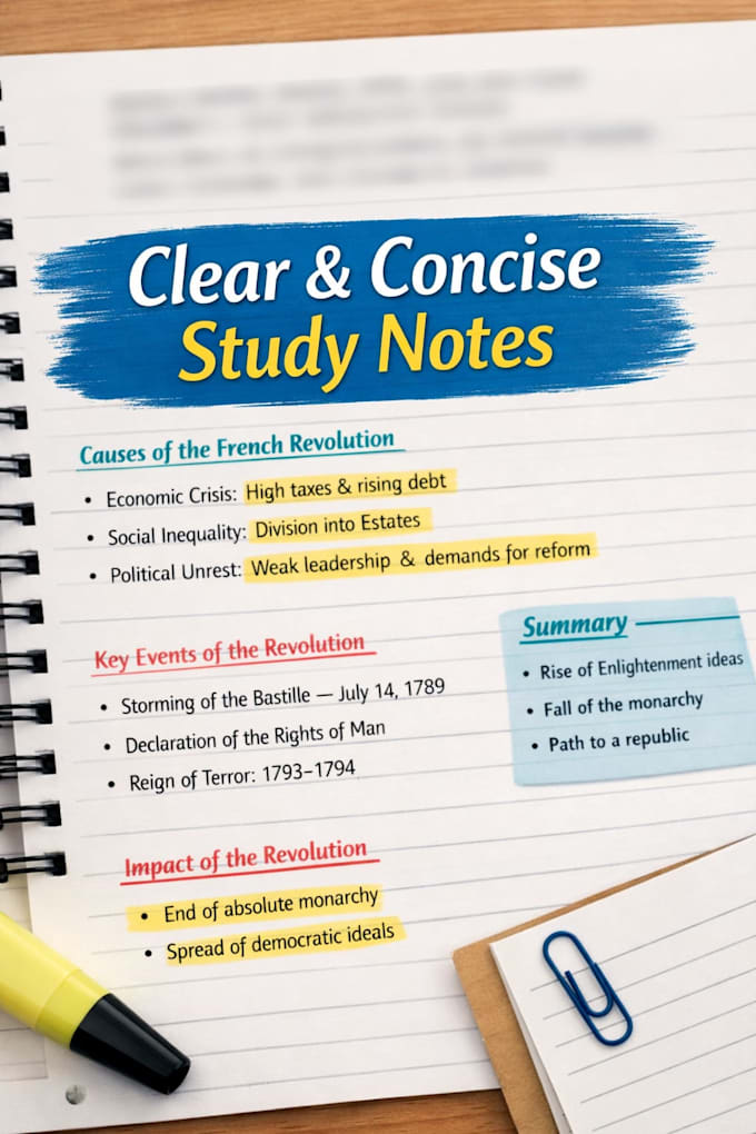 create clear study notes and summaries for students