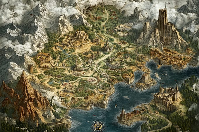 make fantasy map illustration for , novels and games