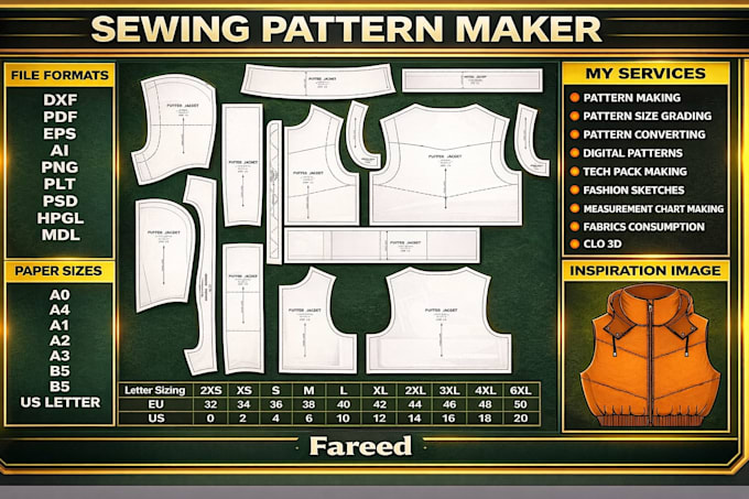 make digital sewing patterns grading for any dress, clothing and garments