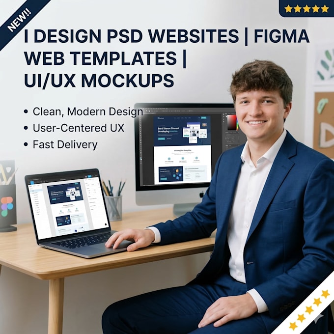 design PSD websites or figma web templates and create UI UX mockups