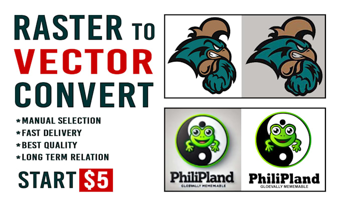 do raster to vector conversion, manual vector tracing and convert logo to vector