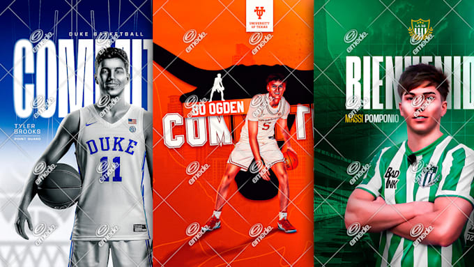 design sports commitment poster, offered and signing day graphics for athletes